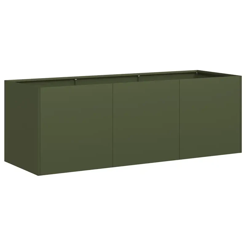 Jardinière design moderne extérieur 120 x 40 x 40 cm avec fond ouvert stabilité en acier laminé à froid vert olive 02_0051467