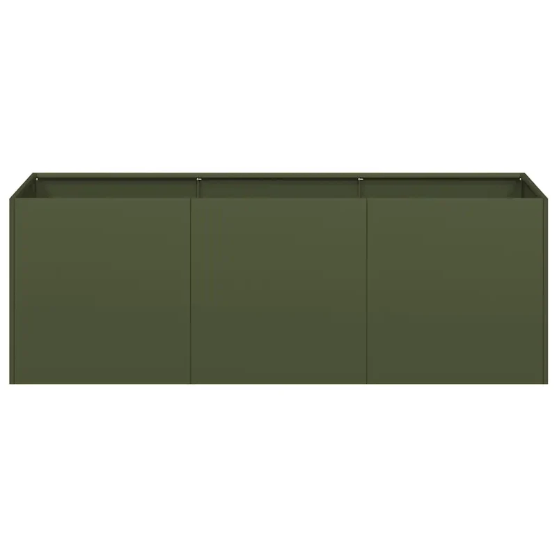 Jardinière design moderne extérieur 120 x 40 x 40 cm avec fond ouvert stabilité en acier laminé à froid vert olive 02_0051467