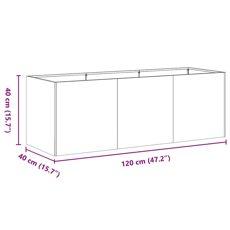 Jardinière design moderne extérieur 120 x 40 x 40 cm avec fond ouvert stabilité en acier laminé à froid vert olive 02_0051467
