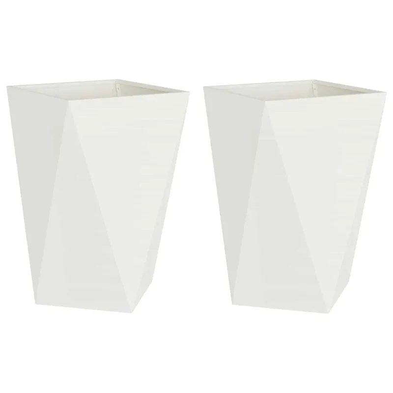 Lot de 2 jardinières modernes pour extérieur 50 x 50 x 75 cm avec look épuré ambiance chic en acier blanc 02_0053037