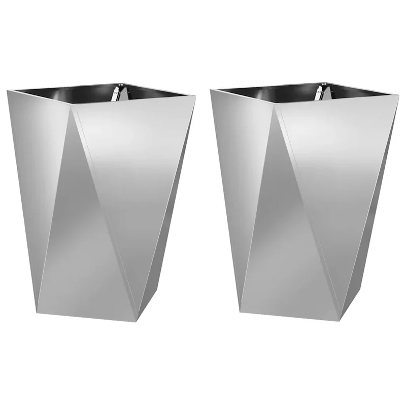 Lot de 2 jardinières rectangulaires modernes 50 x 50 x 75 cm design chic extérieur en acier galvanisé argent 02_0053045