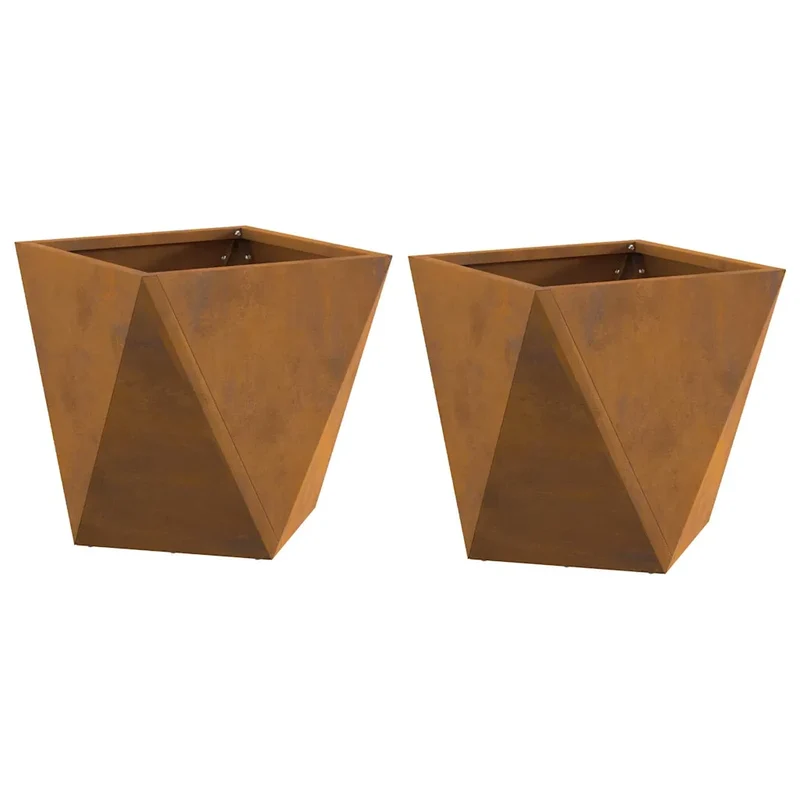 Lot de 2 jardinières carrées modernes 30 x 30 x 30 cm avec design épuré jardin en acier rouillé 02_0053061