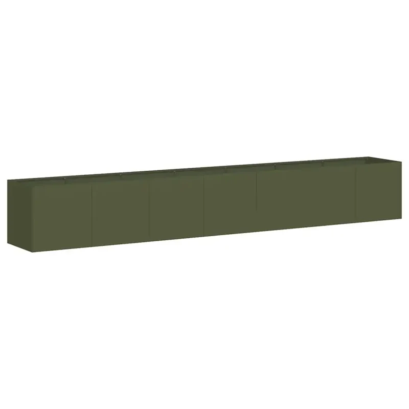 Jardinière rectangulaire moderne extérieur 280 x 40 x 40 cm avec fond ouvert finition élégante en acier laminé à froid vert olive 02_0051481