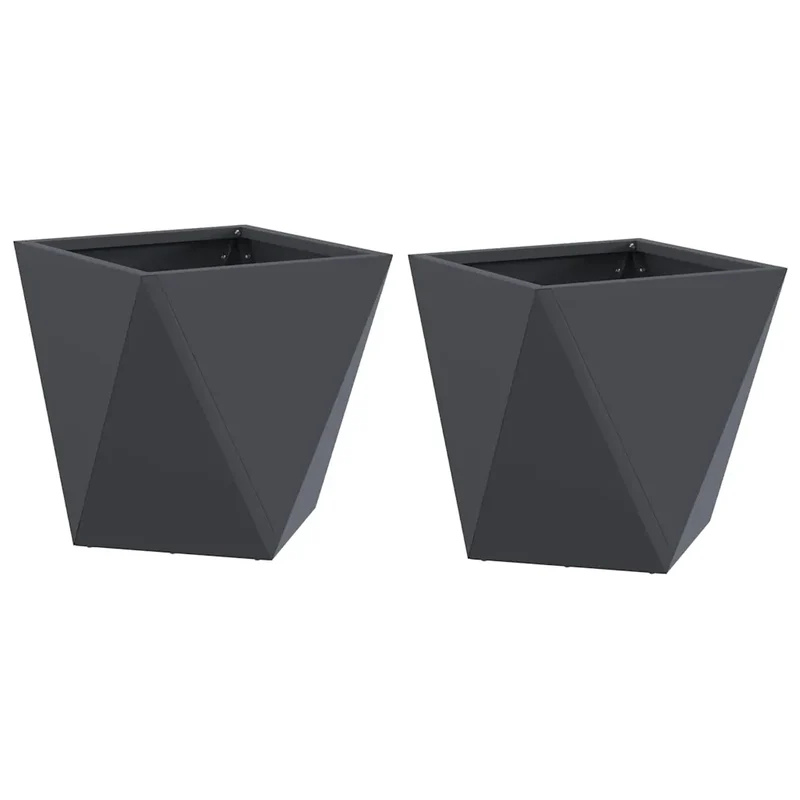 Lot de 2 jardinières carrées modernes extérieur 30 x 30 x 30 cm en acier anthracite 02_0053053