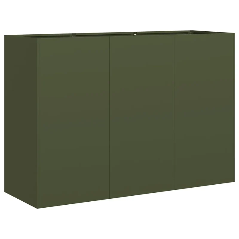 Jardinière décorative à fond ouvert jardin 120 x 40 x 80 cm en acier laminé à froid vert olive 02_0051507