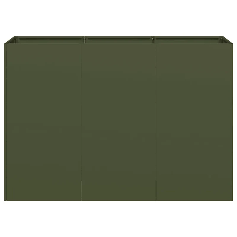 Jardinière décorative à fond ouvert jardin 120 x 40 x 80 cm en acier laminé à froid vert olive 02_0051507