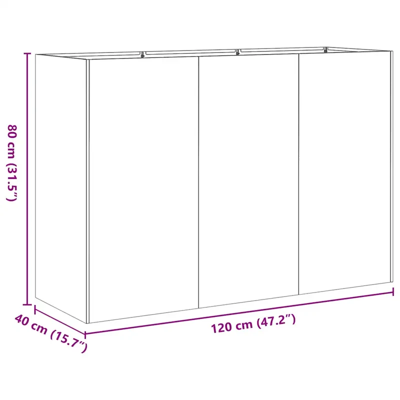 Jardinière décorative à fond ouvert jardin 120 x 40 x 80 cm en acier laminé à froid vert olive 02_0051507