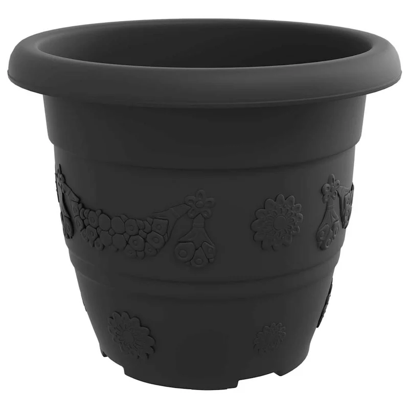 Lot de 6 pots à fleurs ronds modernes 30 x 30 x 25 cm légers et durables en plastique noir 02_0059328