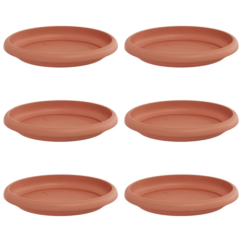 Lot de 6 plateaux à fleurs ronds ergonomiques 14 x 14 x 2 cm moderne intérieur extérieur en plastique rouge brique 02_0059335