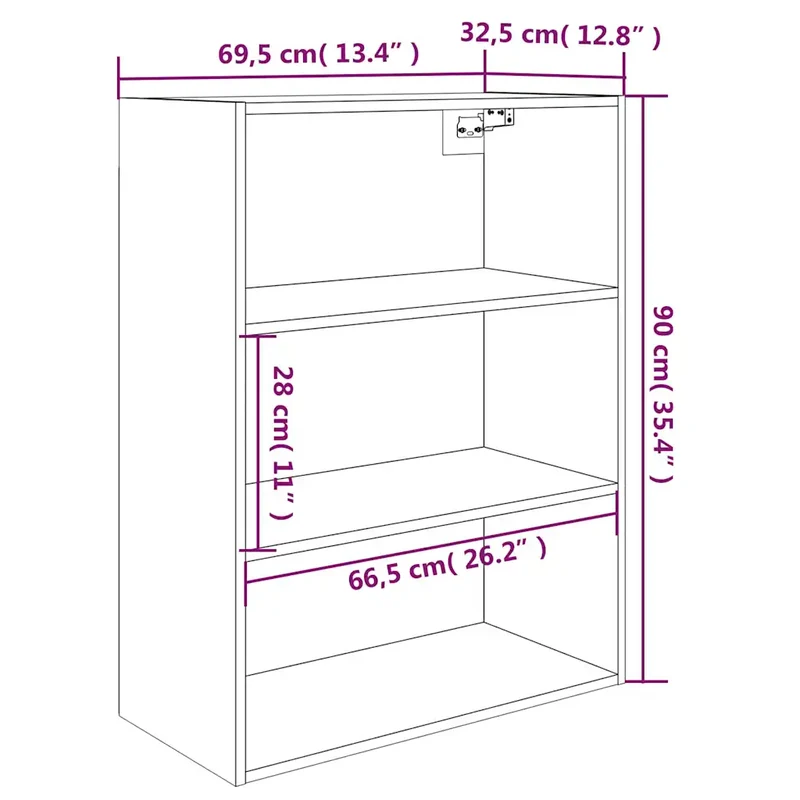 Armoire murale suspendue grand espace rangement optimisation murale 69,5 x 32,5 x 90 cm en bois d'ingénierie noir 02_0048031