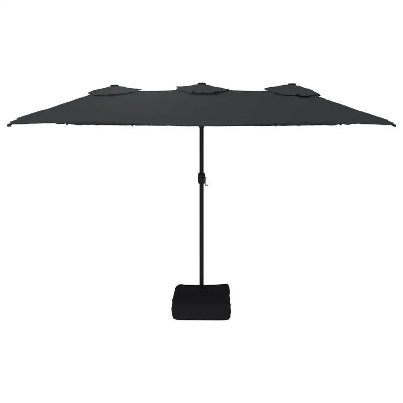 Parasol de jardin à double tête avec LED 449 x 265 x 245 cm protection UV ambiance cosy en polyester noir 02_0047383