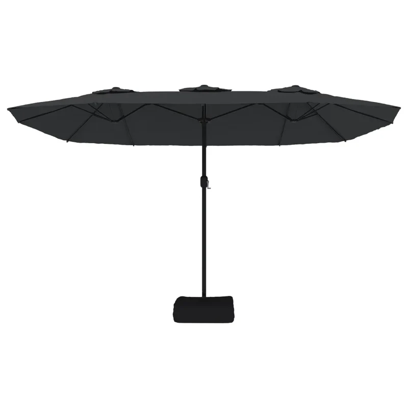 Parasol de jardin à double tête avec LED 449 x 265 x 245 cm protection UV ambiance cosy en polyester noir 02_0047383