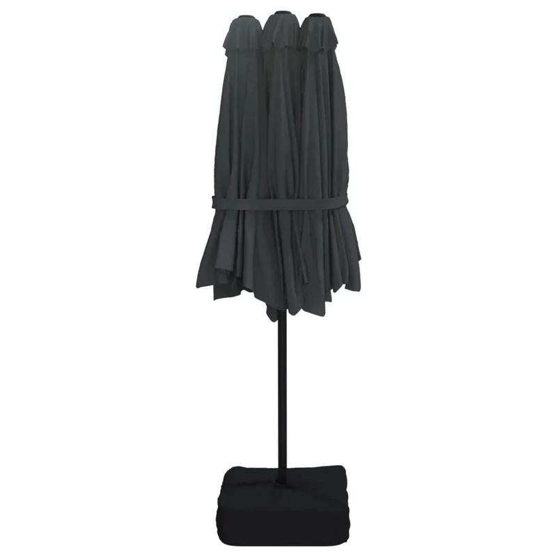 Parasol de jardin à double tête avec LED 449 x 265 x 245 cm protection UV ambiance cosy en polyester noir 02_0047383