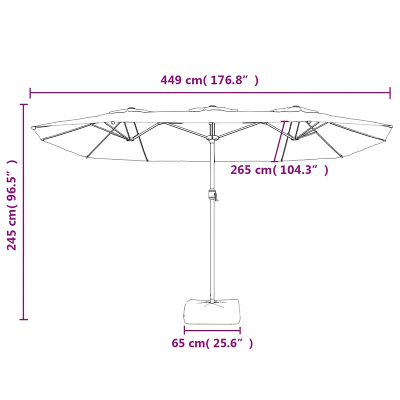 Parasol de jardin à double tête avec LED 449 x 265 x 245 cm protection UV ambiance cosy en polyester noir 02_0047383