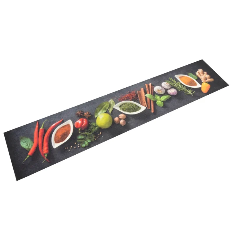 Tapis de cuisine lavable impression d'épices 60 x 300 cm antidérapant doux ambiance cosy en velours multicolore 02_0046034