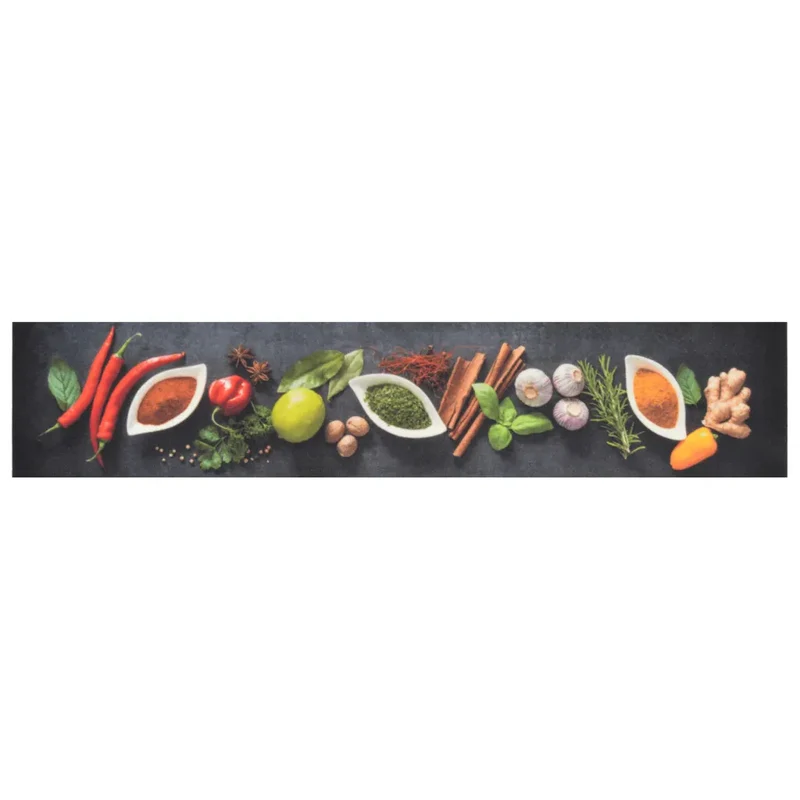 Tapis de cuisine lavable impression d'épices 60 x 300 cm antidérapant doux ambiance cosy en velours multicolore 02_0046034