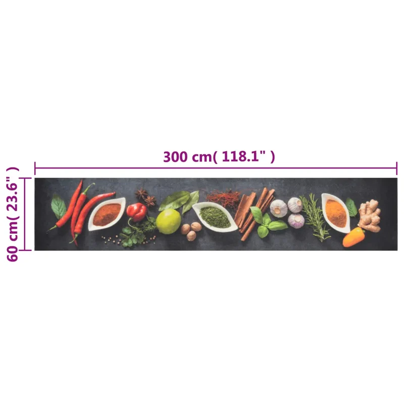 Tapis de cuisine lavable impression d'épices 60 x 300 cm antidérapant doux ambiance cosy en velours multicolore 02_0046034