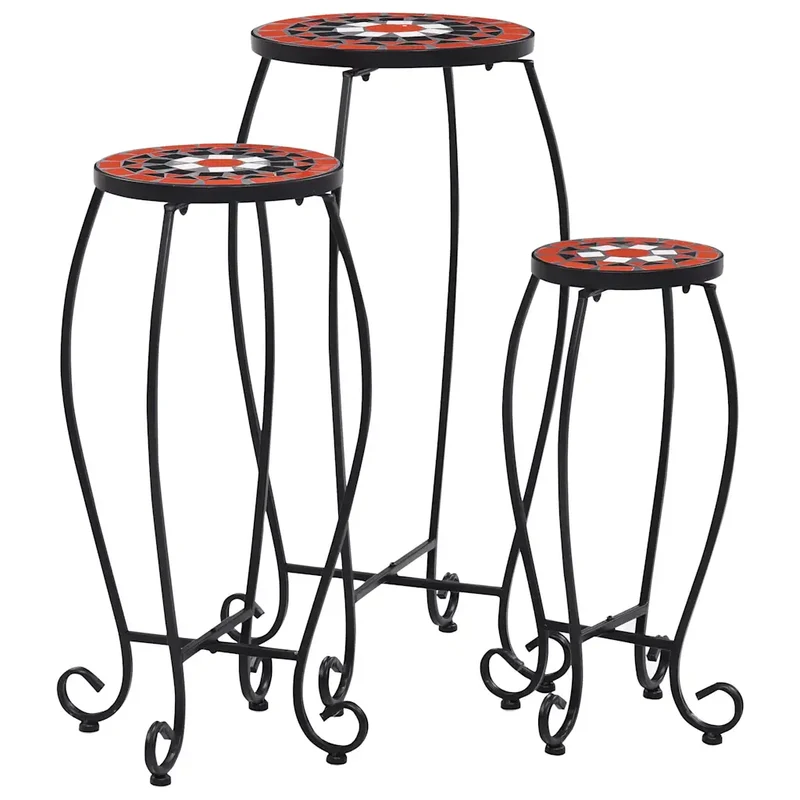 Lot de 3 tables mosaïque solides de jardin 30 x 70 cm 25 x 60 cm 20 x 50 cm en céramique terre cuite 02_0045923