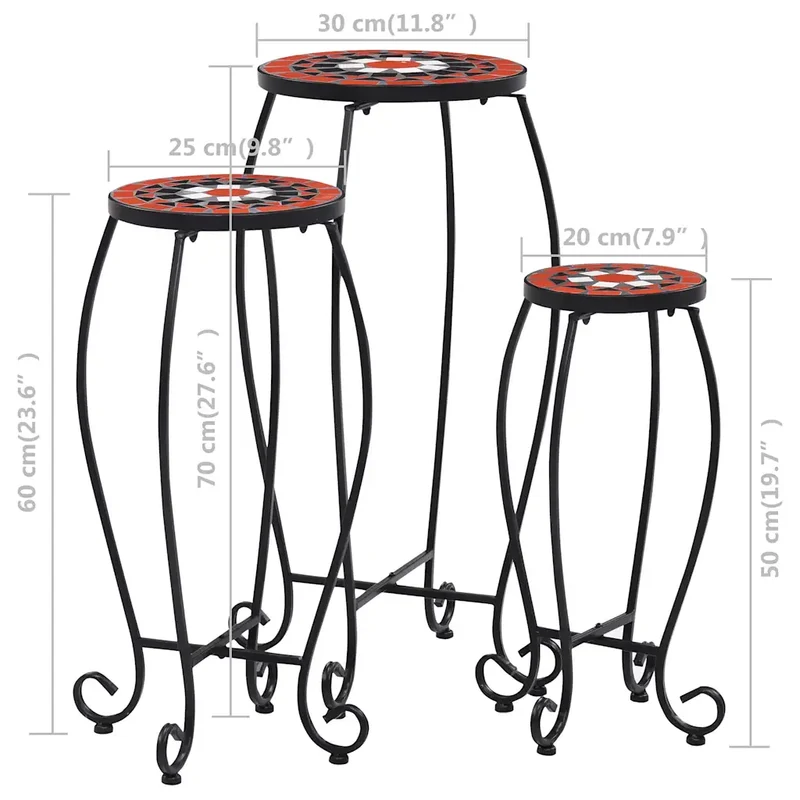 Lot de 3 tables mosaïque solides de jardin 30 x 70 cm 25 x 60 cm 20 x 50 cm en céramique terre cuite 02_0045923