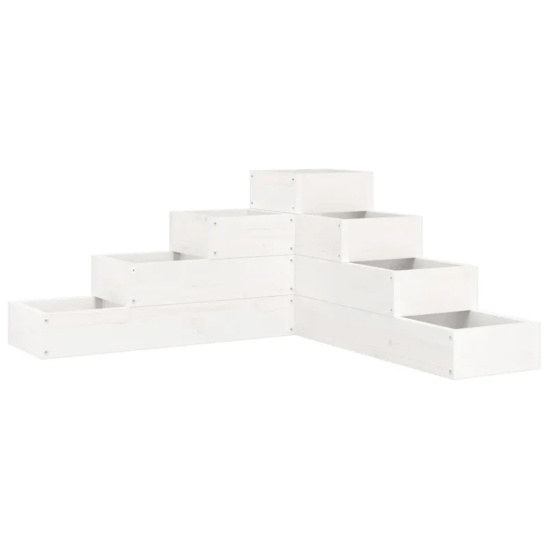 Jardinière de coin design à 4 niveaux pour balcon terrasse 80,5 x 79 x 36 cm en bois de pin blanc 02_0048507