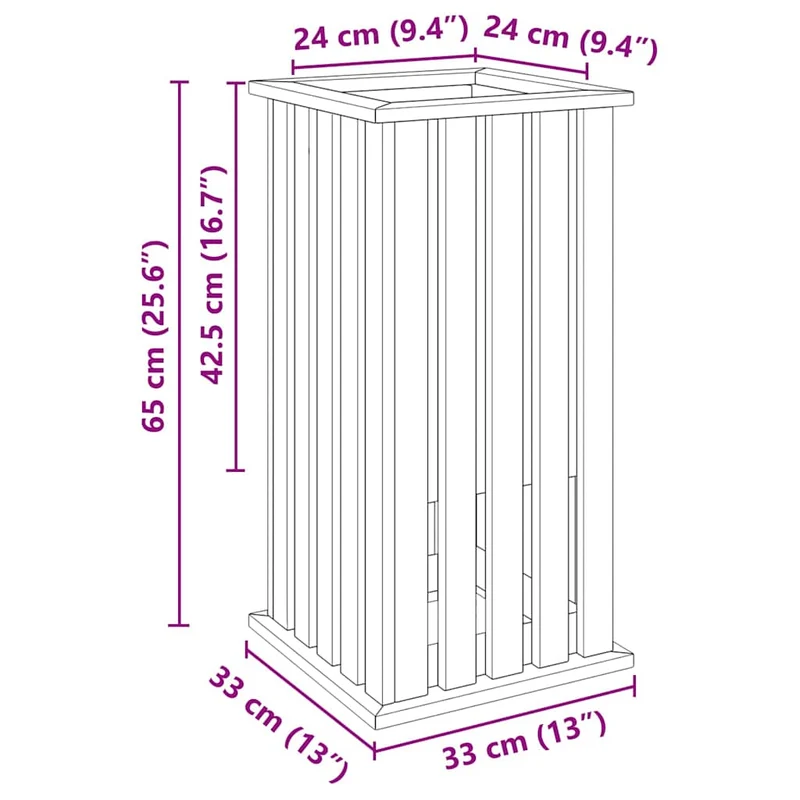 Caisses de plantation en bois durable 33 x 33 x 65 cm pour jardin terrasse avec look rustique en pinède marron 02_0058973