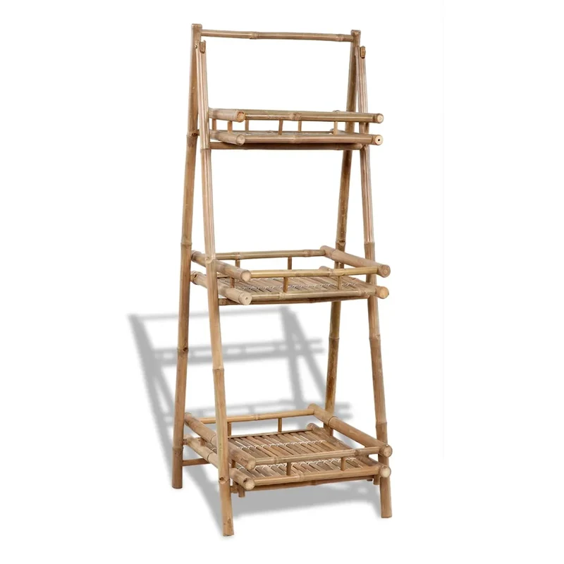 Étagère à plantes pliable 3 niveaux 56 x 50 x 145 cm design triangulaire moderne déco intérieur en bambou naturel 02_0045854