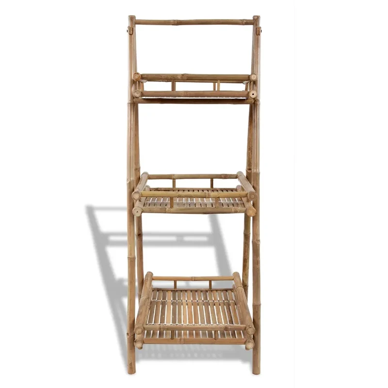 Étagère à plantes pliable 3 niveaux 56 x 50 x 145 cm design triangulaire moderne déco intérieur en bambou naturel 02_0045854