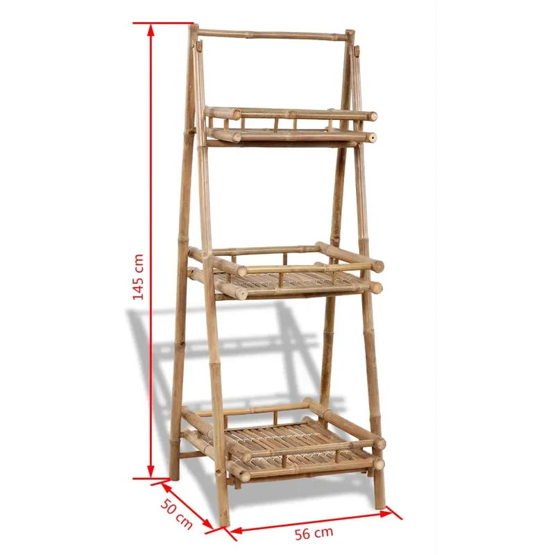 Étagère à plantes pliable 3 niveaux 56 x 50 x 145 cm design triangulaire moderne déco intérieur en bambou naturel 02_0045854