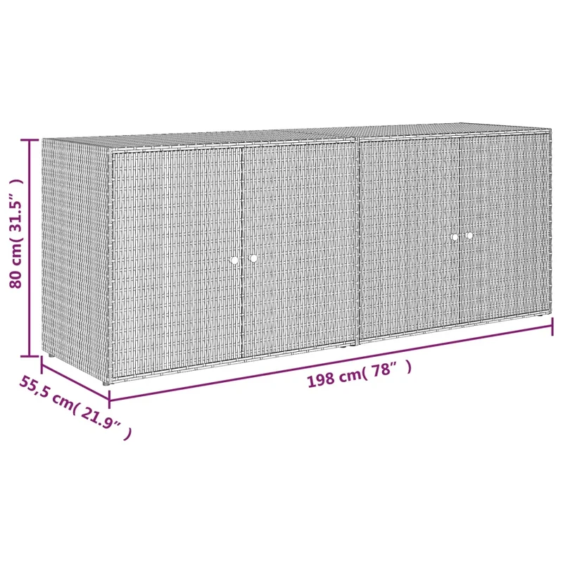 Armoire de rangement jardin 198 x 55,5 x 80 cm grand espace pratique design contemporain en résine tressée gris 02_0046635