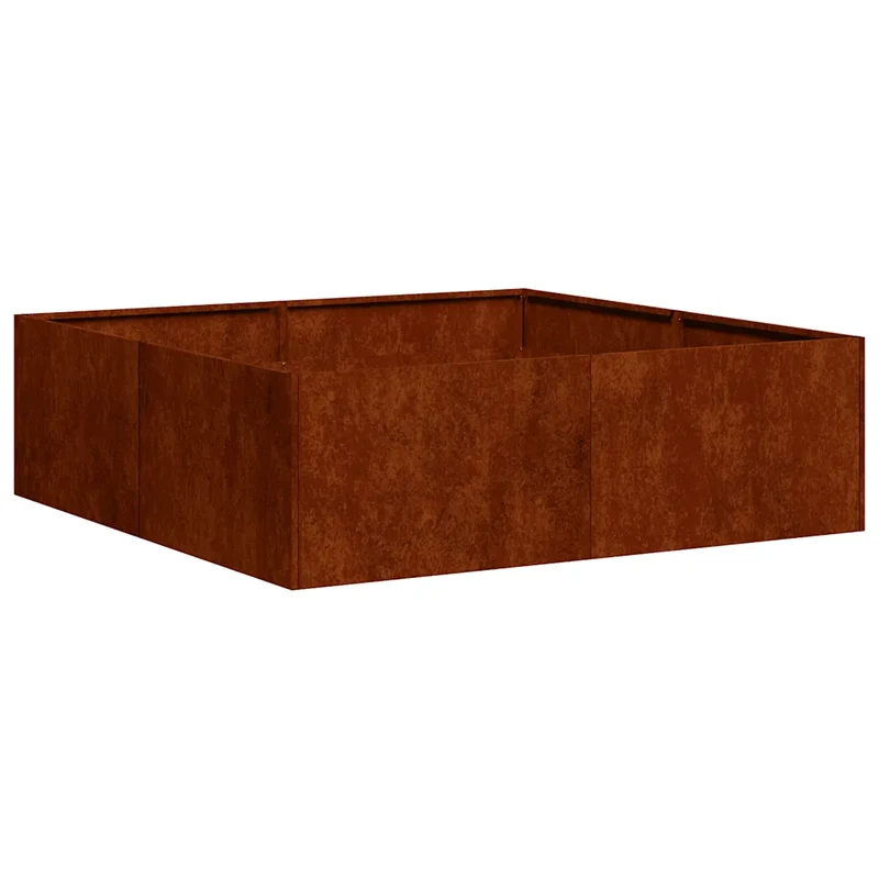 Jardinière carrée moderne fond ouvert 100 x 100 x 30 cm avec drainage élégant jardin en acier rouillé 02_0051593