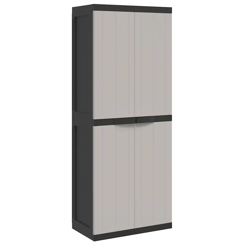 Armoire de rangement d'extérieur design compact 65 x 37 x 165 cm verrouillable pour outils jardin en PP gris 02_0047411