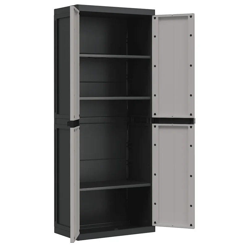 Armoire de rangement d'extérieur design compact 65 x 37 x 165 cm verrouillable pour outils jardin en PP gris 02_0047411