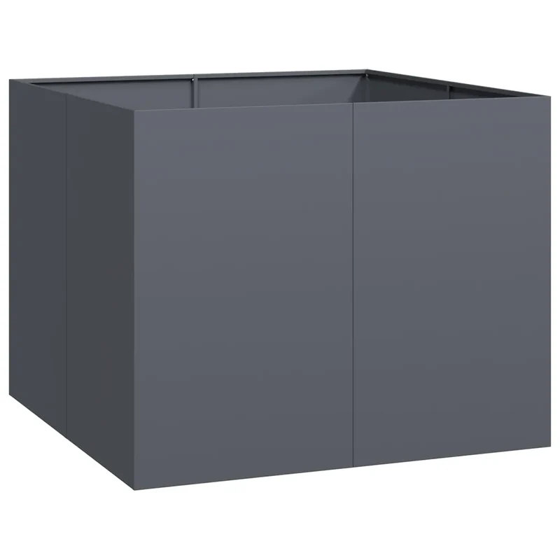 Jardinière carrée moderne 100 x 100 x 80 cm fond ouvert robuste pour jardin balcon en acier anthracite 02_0051602