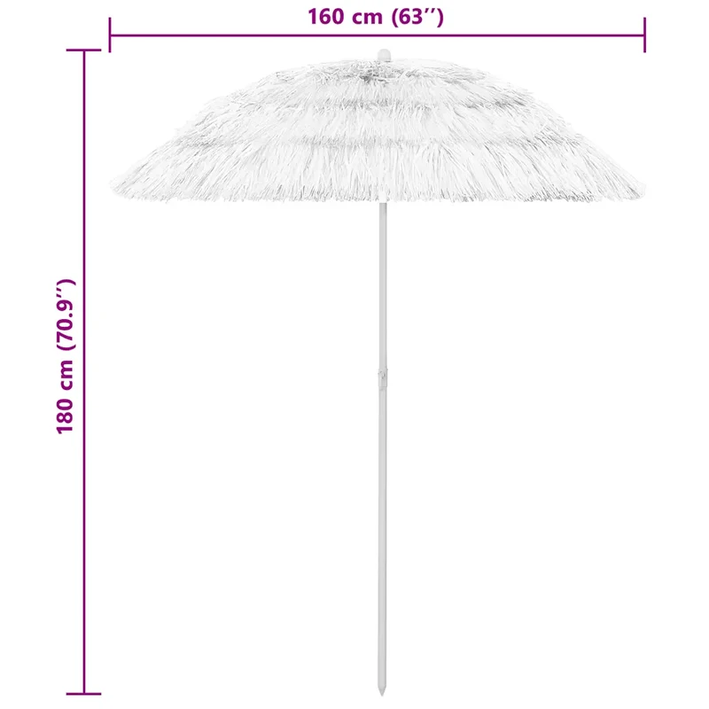 Parasol de plage inclinable style hawaï 240 x 210 cm protection UV durable en polyester blanc 02_0046509