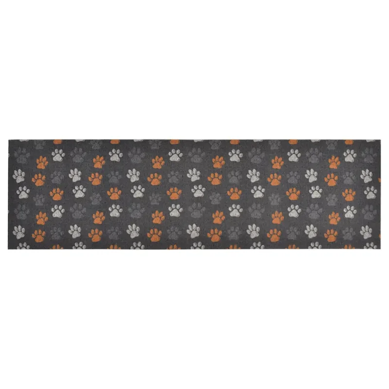 Tapis de cuisine lavable impression de pattes 180 x 60 cm fonction antidérapante design élégant en velours gris 02_0046066