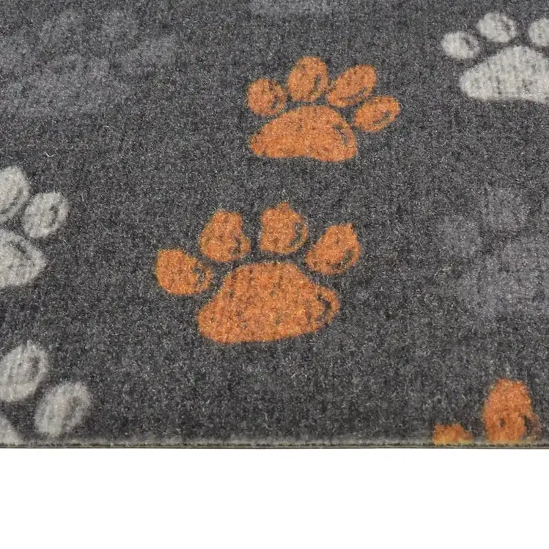 Tapis de cuisine lavable impression de pattes 180 x 60 cm fonction antidérapante design élégant en velours gris 02_0046066