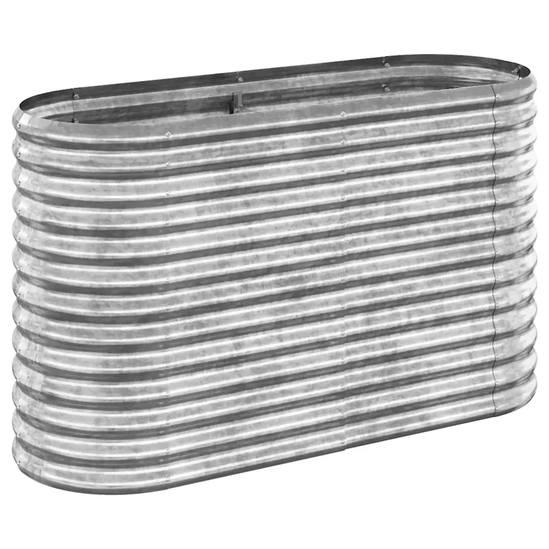 Lit surélevé de jardin ovale 114 x 40 x 68 cm résistant aux intempéries pour plantes en acier galvanisé argenté 02_0046565