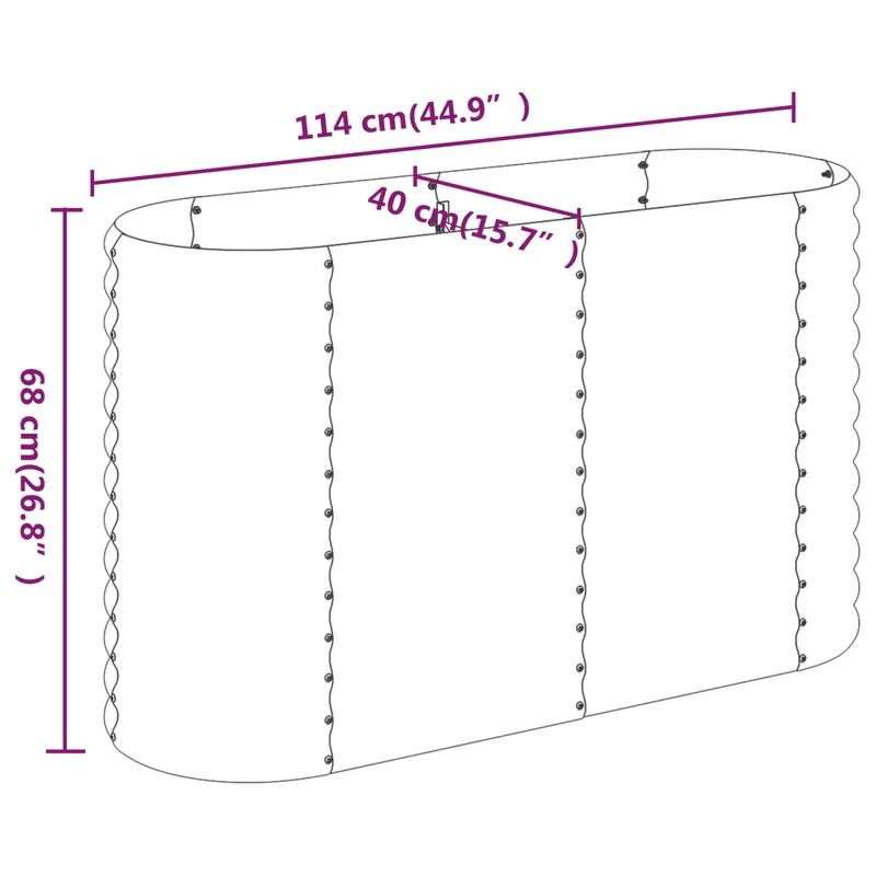 Lit surélevé de jardin ovale 114 x 40 x 68 cm résistant aux intempéries pour plantes en acier galvanisé argenté 02_0046565