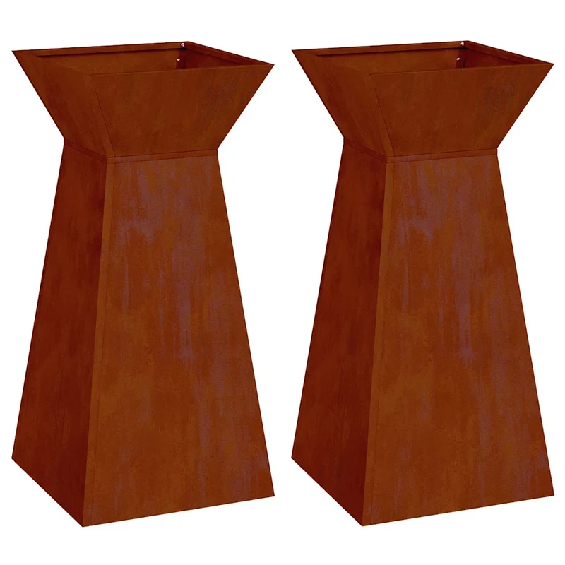 Lot de 2 jardinières piliers design contemporain extérieur 35 x 35 x 73 cm en matériaux argent 02_0052409