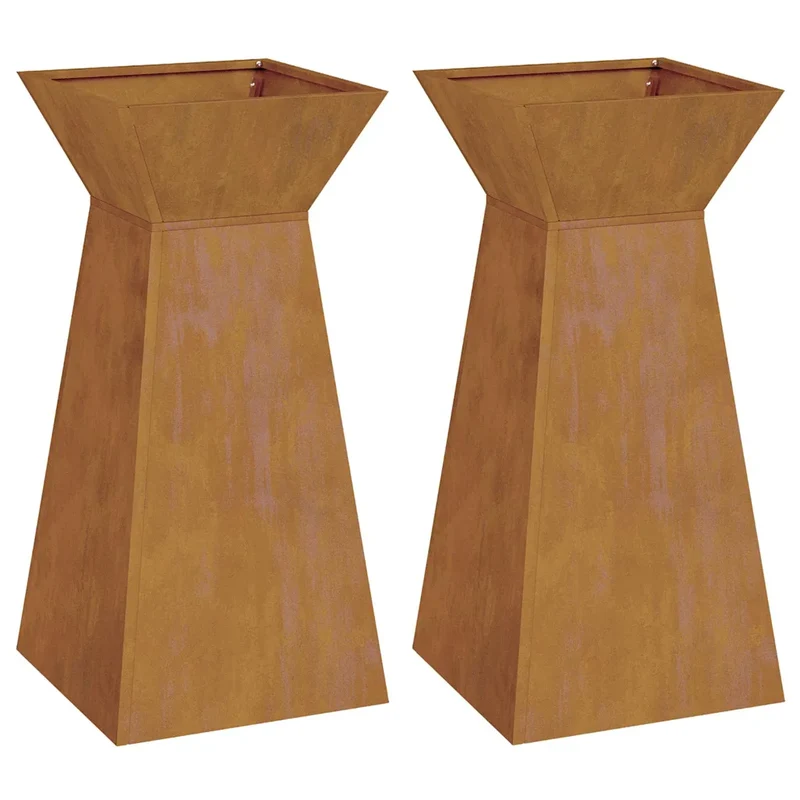 Lot de 2 jardinières piliers design contemporain extérieur 35 x 35 x 73 cm en matériaux argent 02_0052409