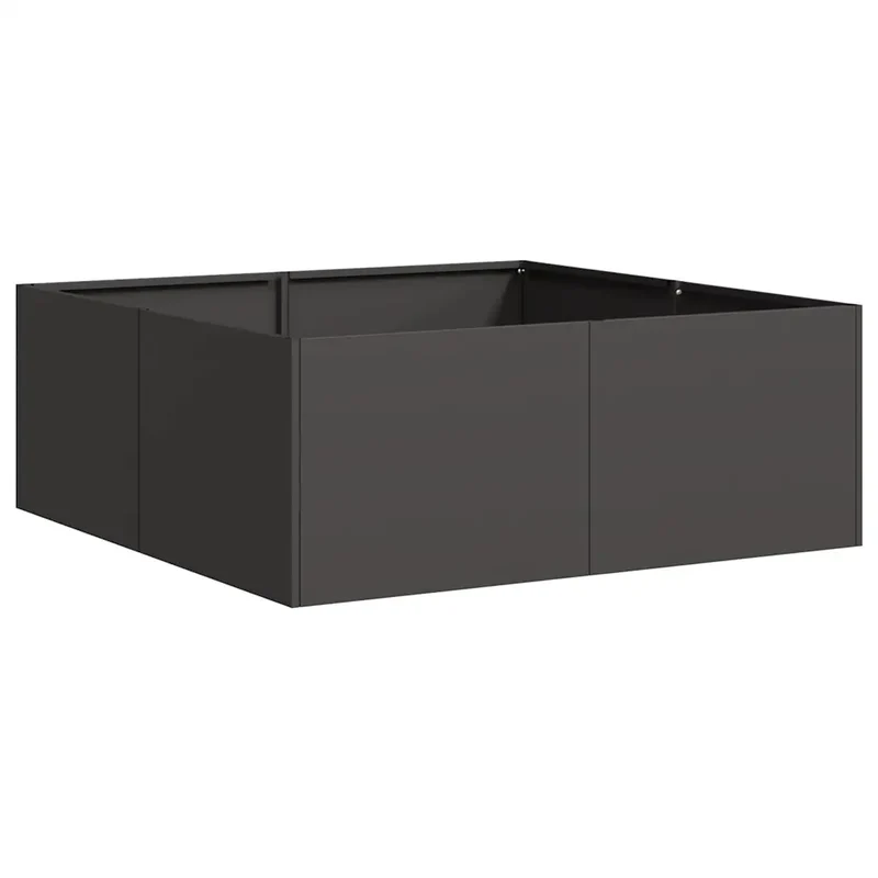 Jardinière carrée moderne pour extérieur balcon jardin 80 x 80 x 30 cm avec fond ouvert en acier noir 02_0051582