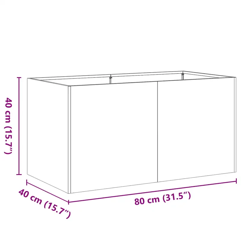 Jardinière moderne extérieure 80 x 40 x 40 cm robuste avec fond ouvert décoratif en acier laminé à froid anthracite 02_0051459