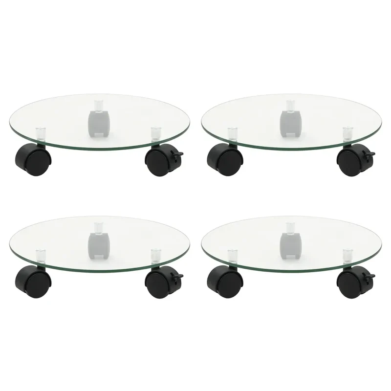 Lot de 4 supports roulants à plantes design compact intérieur extérieur 28 x 28 x 5 cm en verre trempé transparent 02_0055251