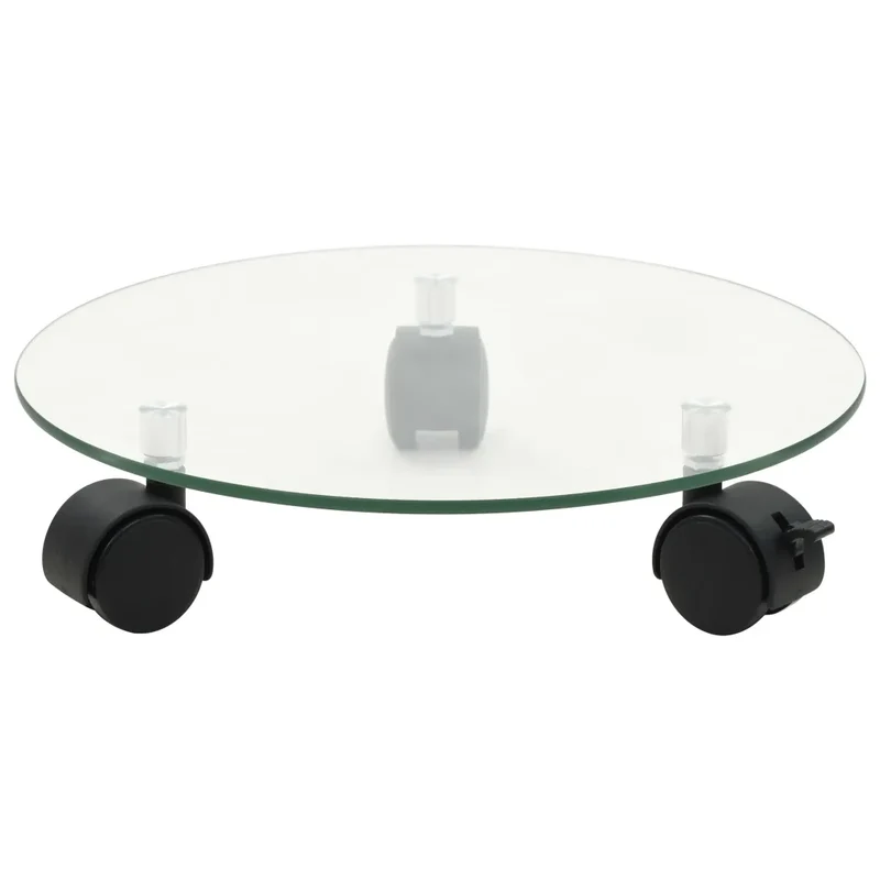 Lot de 4 supports roulants à plantes design compact intérieur extérieur 28 x 28 x 5 cm en verre trempé transparent 02_0055251