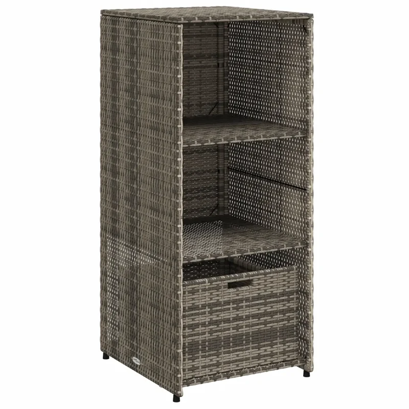 Armoire de rangement extérieur jardin 50 x 55 x 115 cm avec tiroir 2 étagères design moderne en résine tressée gris 02_0047422