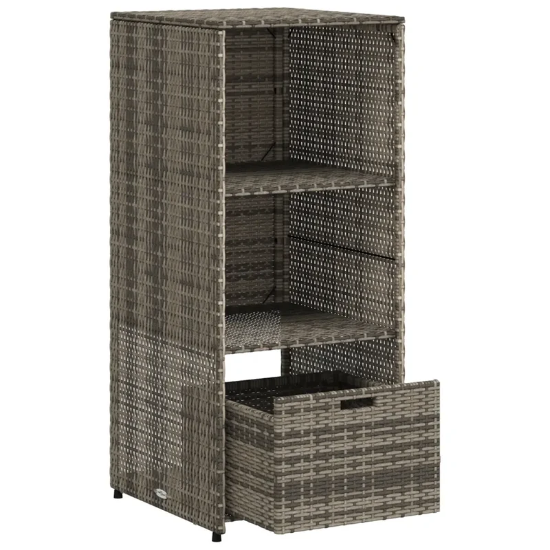 Armoire de rangement extérieur jardin 50 x 55 x 115 cm avec tiroir 2 étagères design moderne en résine tressée gris 02_0047422