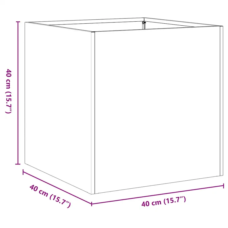 Jardinière carrée décorative extérieure 40 x 40 x 40 cm finition moderne en acier galvanisé 02_0051455