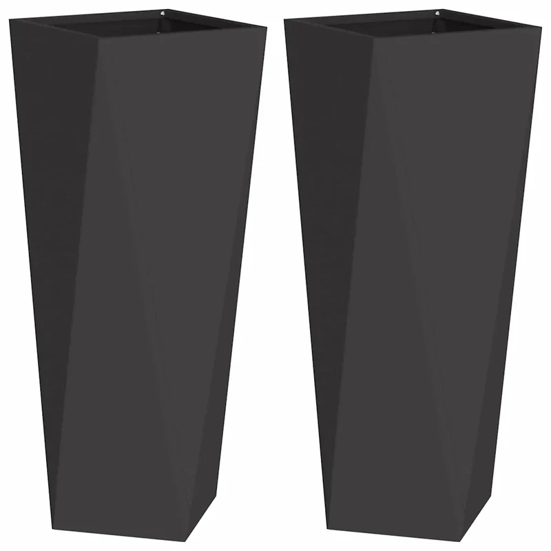 Lot de 2 jardinières modernes pratiques pour extérieur 30 x 30 x 75 cm en acier noir 02_0053007