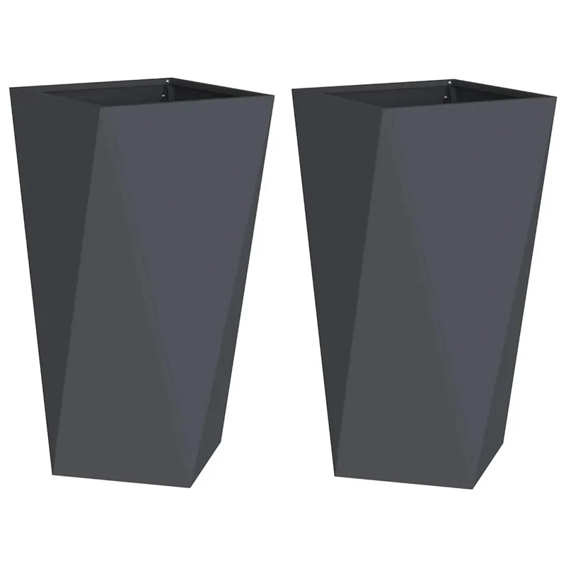 Lot de 2 jardinières modernes pour extérieur 40 x 40 x 75 cm avec base stable en acier anthracite 02_0053025