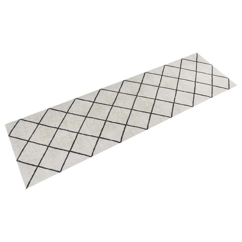 Tapis de cuisine lavable moelleux design élégant 150 x 45 cm en velours gris 02_0046059